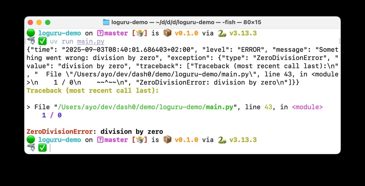Exception with colorized traceback