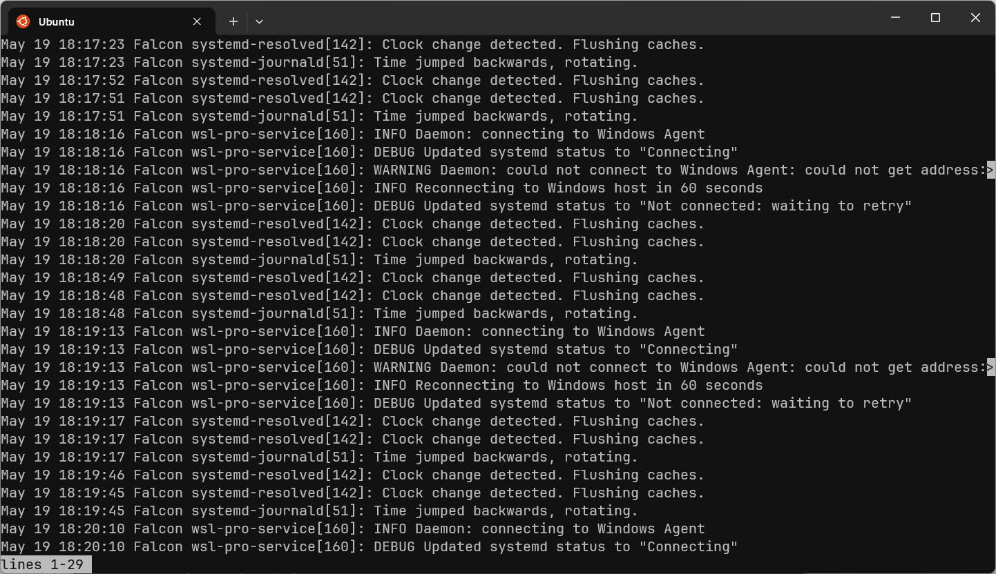 Journalctl screenshot in the terminal