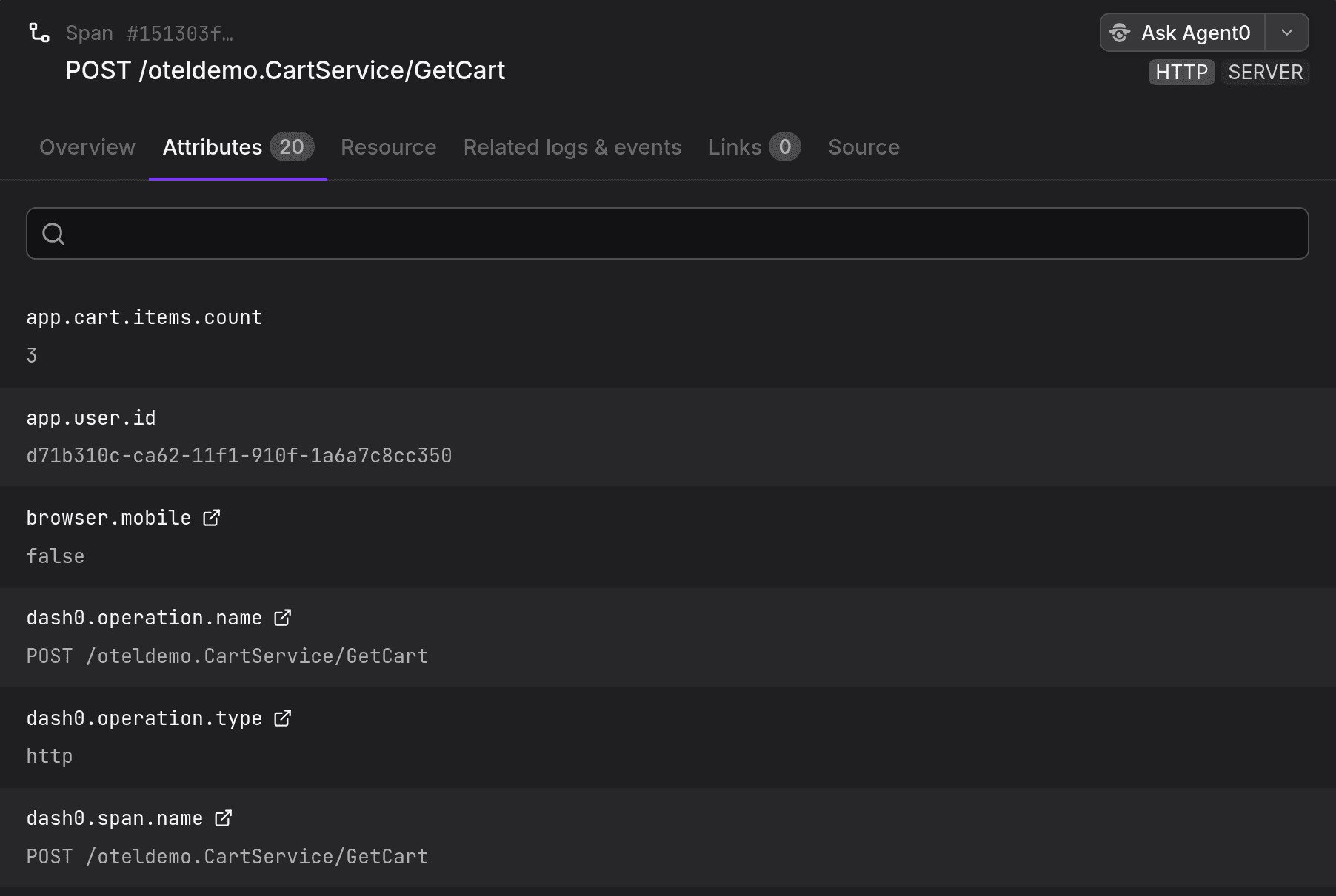 Span attributes in Dash0