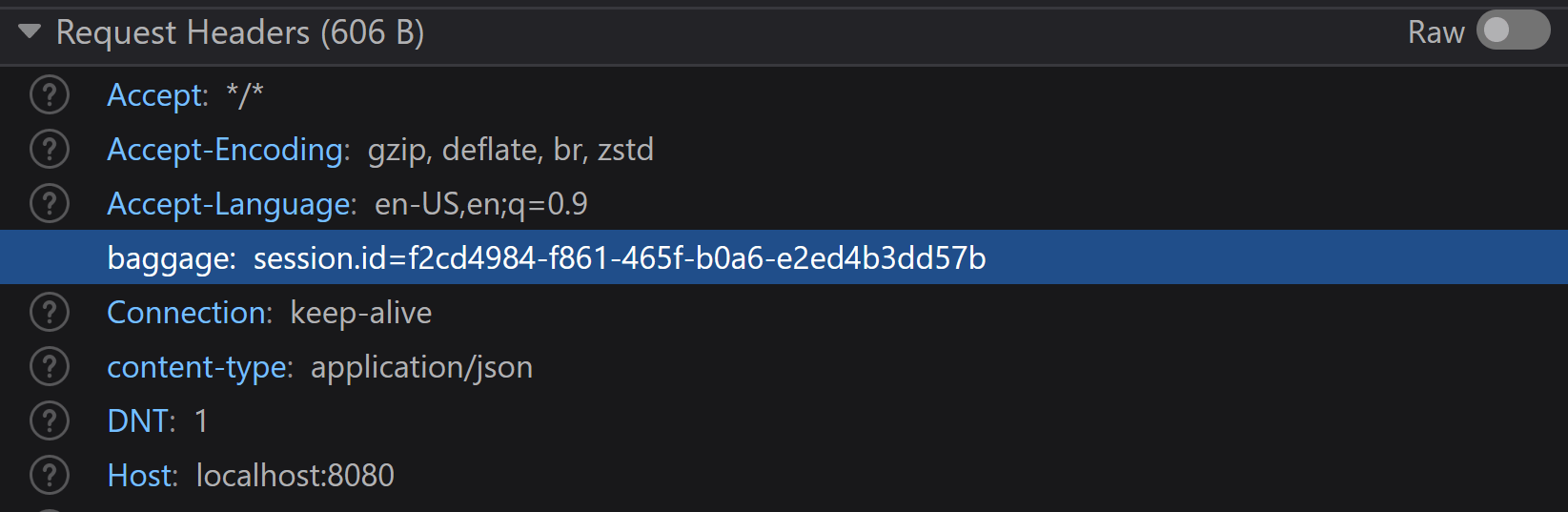 Baggage header in the OpenTelemetry demo