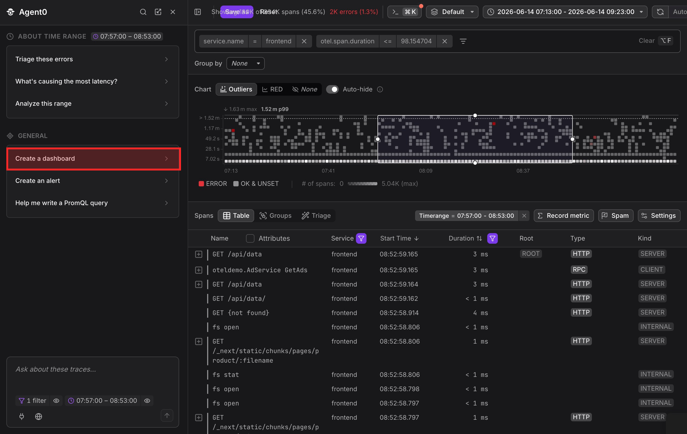 Set filters and open Agent0 Chat