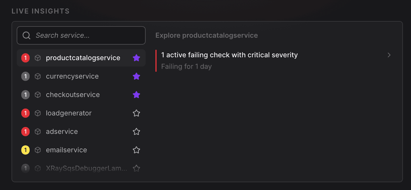Live Insights showing anomalies