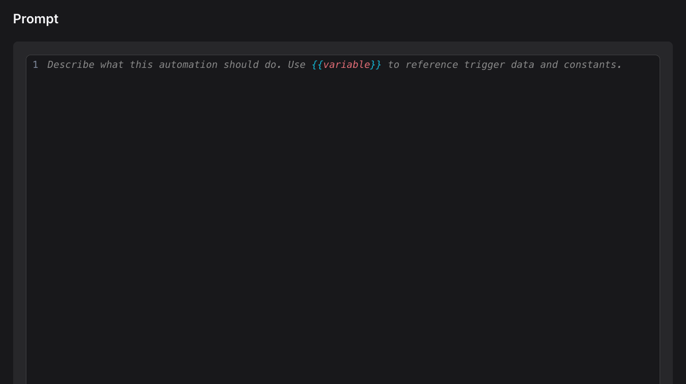Prompt editor showing user prompt field with variable syntax