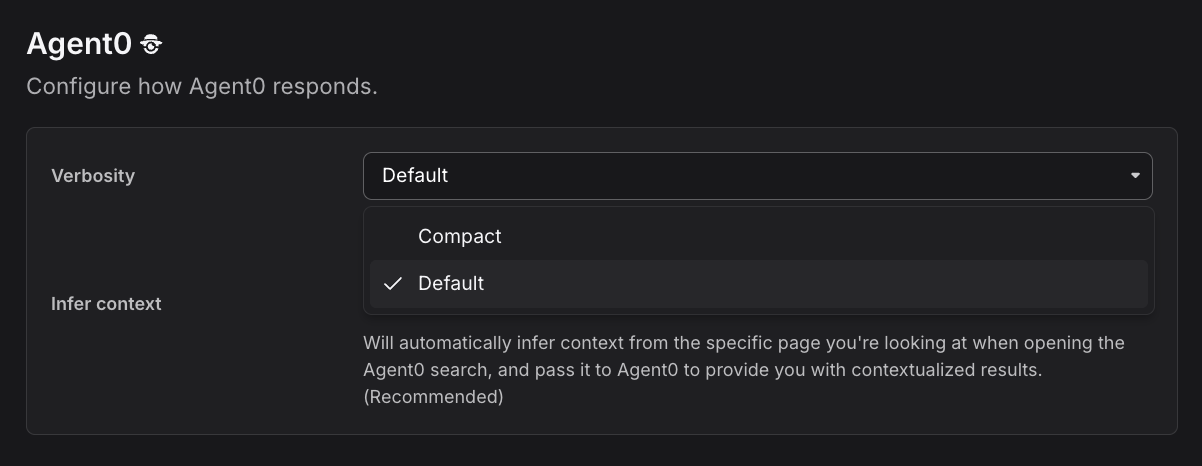 Verbosity dropdown showing Compact and Default options