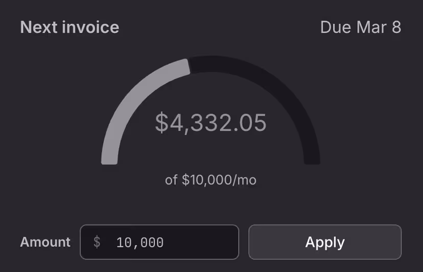 Set monthly budget dialog showing amount input field, current spending indicator, and Apply button to confirm budget configuration