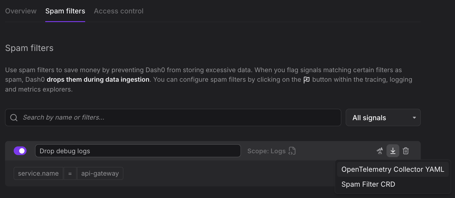 Export spam filter