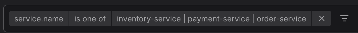 Filter criteria showing subset of services selected for exclusion from storage