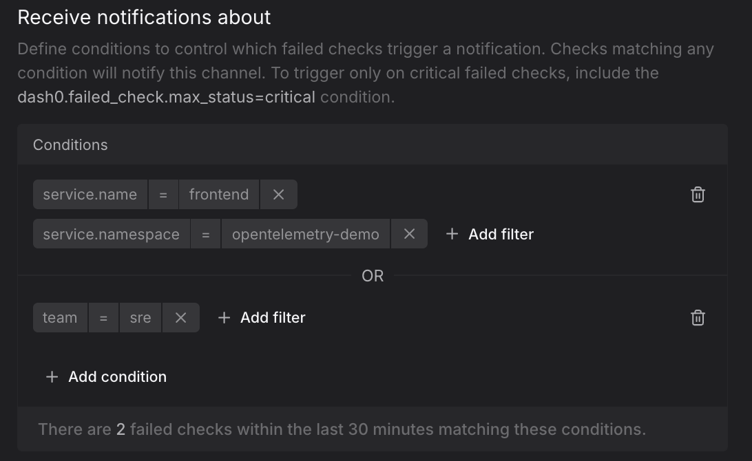 Notification conditions