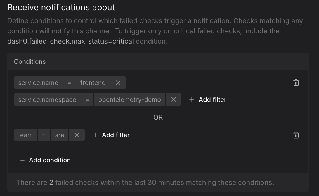 Notification conditions