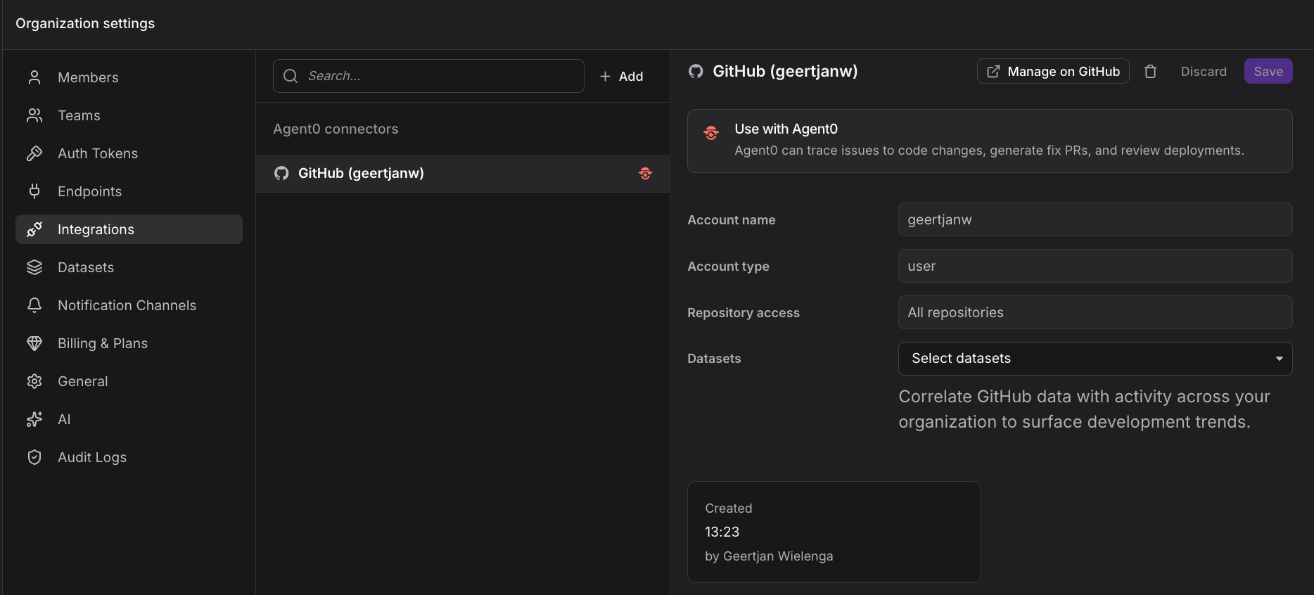 GitHub integration successfully connected