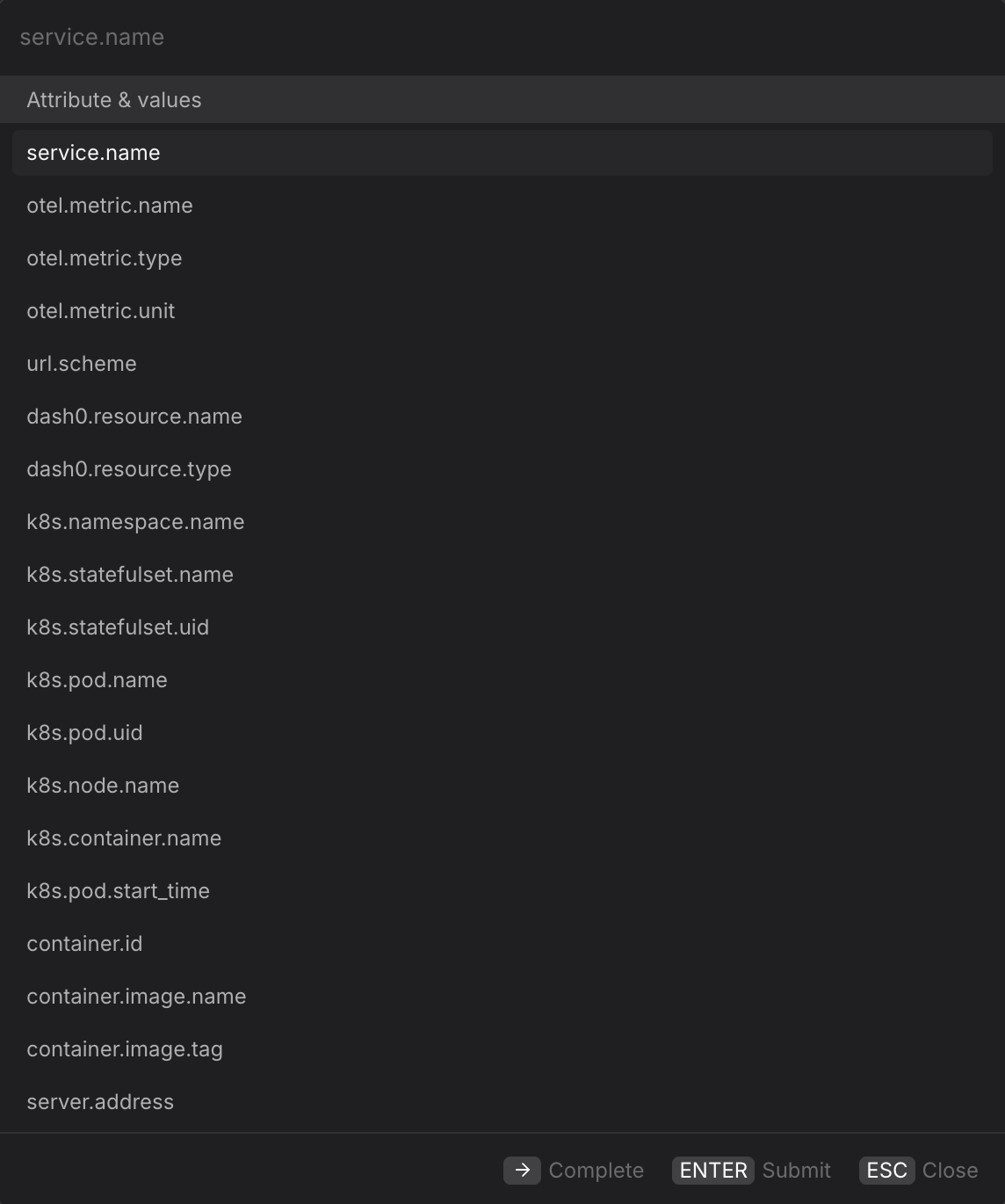 Query Builder Metrics tab showing the split by picker with available attributes