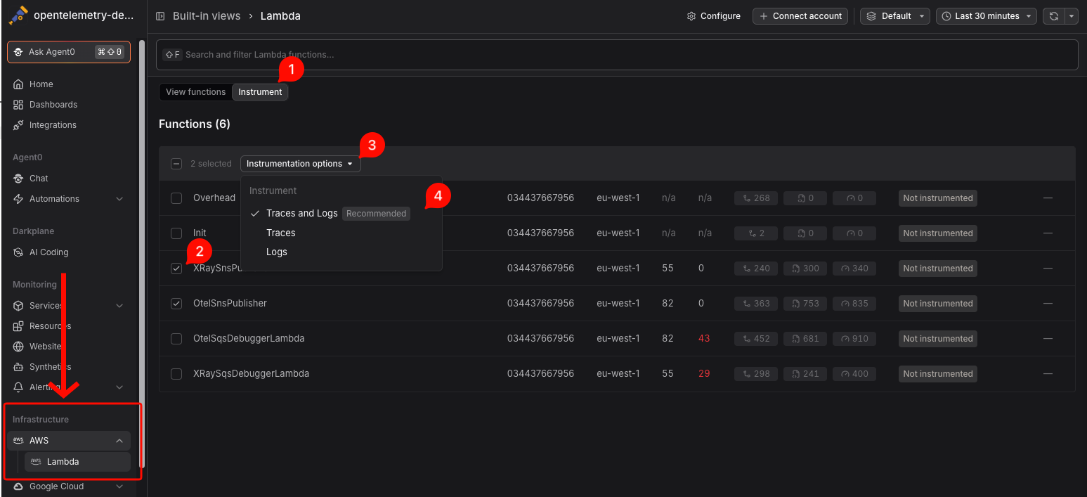 lambda select instrumentation
